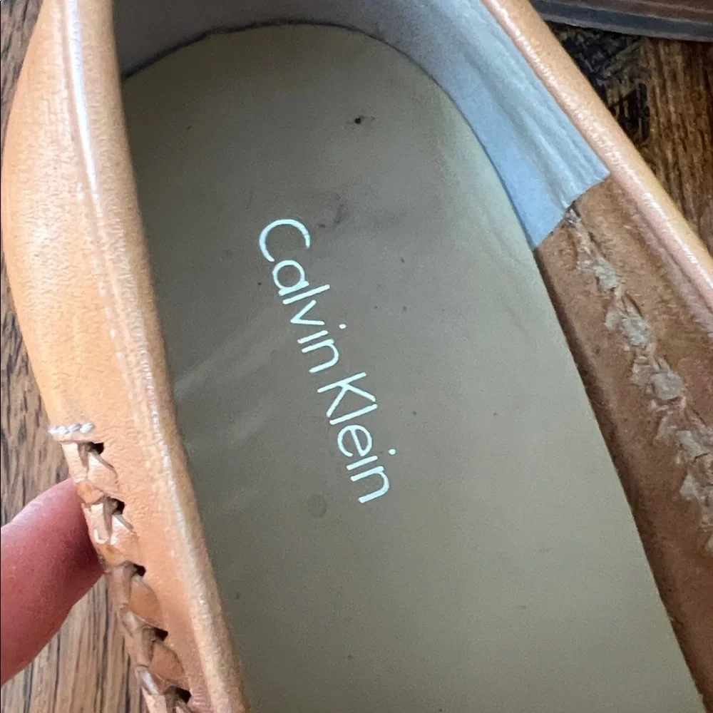 Calvin Klein Men’s 12 Tan Leather Loafers Weaved Beachy
